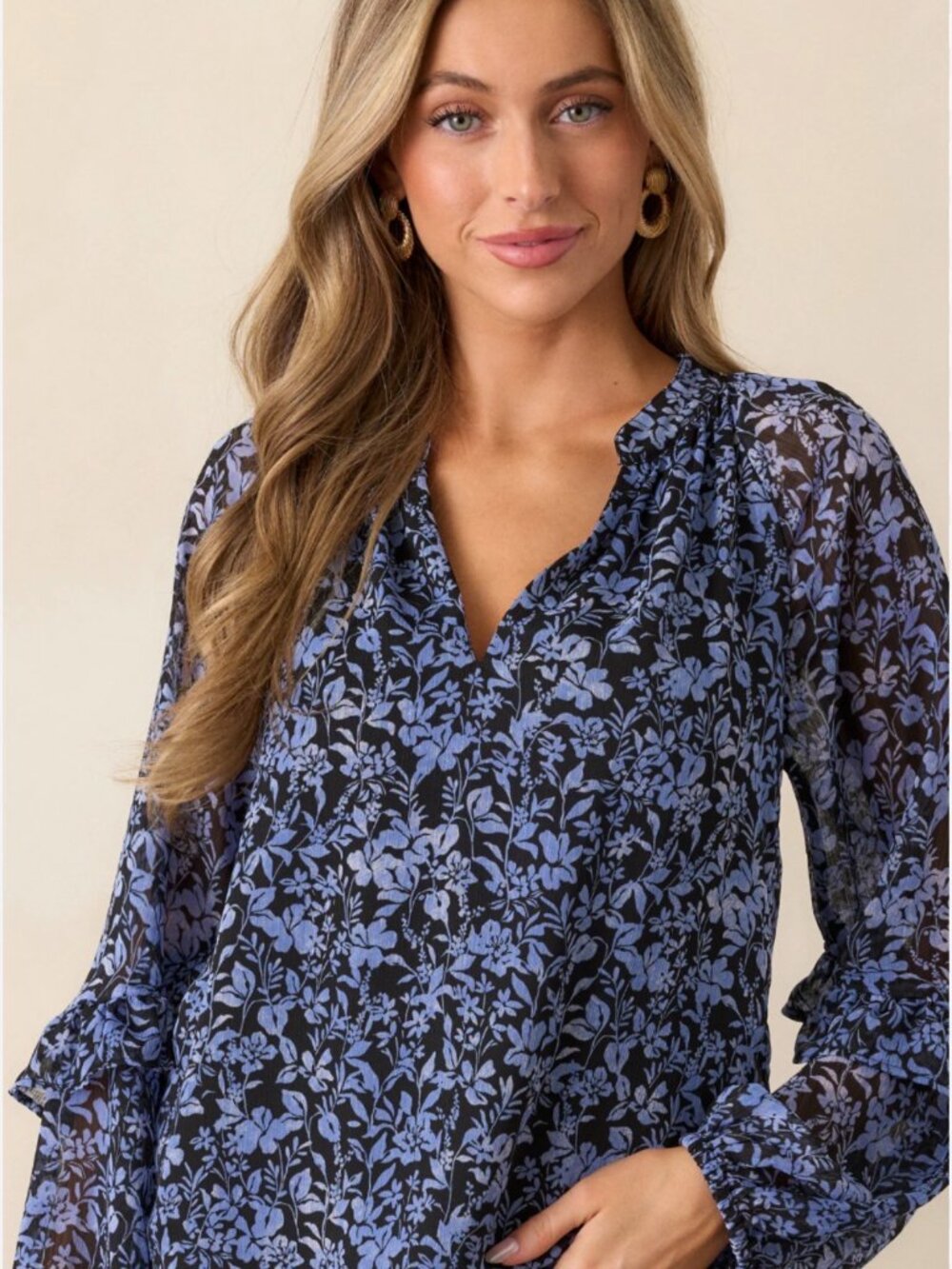 MINKPINK Lucinda Blouse in Black & Blue floral Size Small